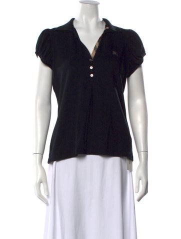 Pre-owned Burberry V-neck Short Sleeve Polo In Black