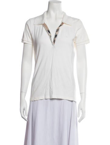Pre-owned Burberry Colorblock Pattern V-neck Polo In White
