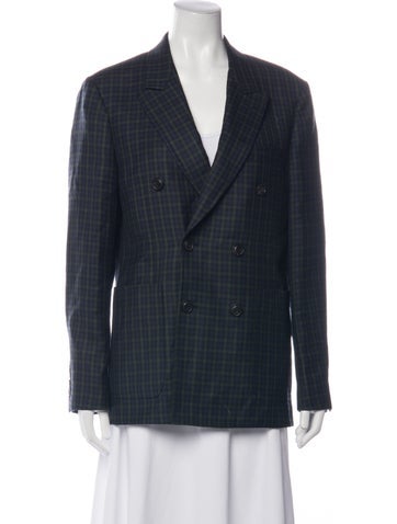 Pre-owned Burberry Wool Plaid Print Blazer In Blue