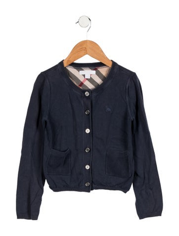 Pre-owned Burberry Kids Boys' Embroidered Cardigan In Blue