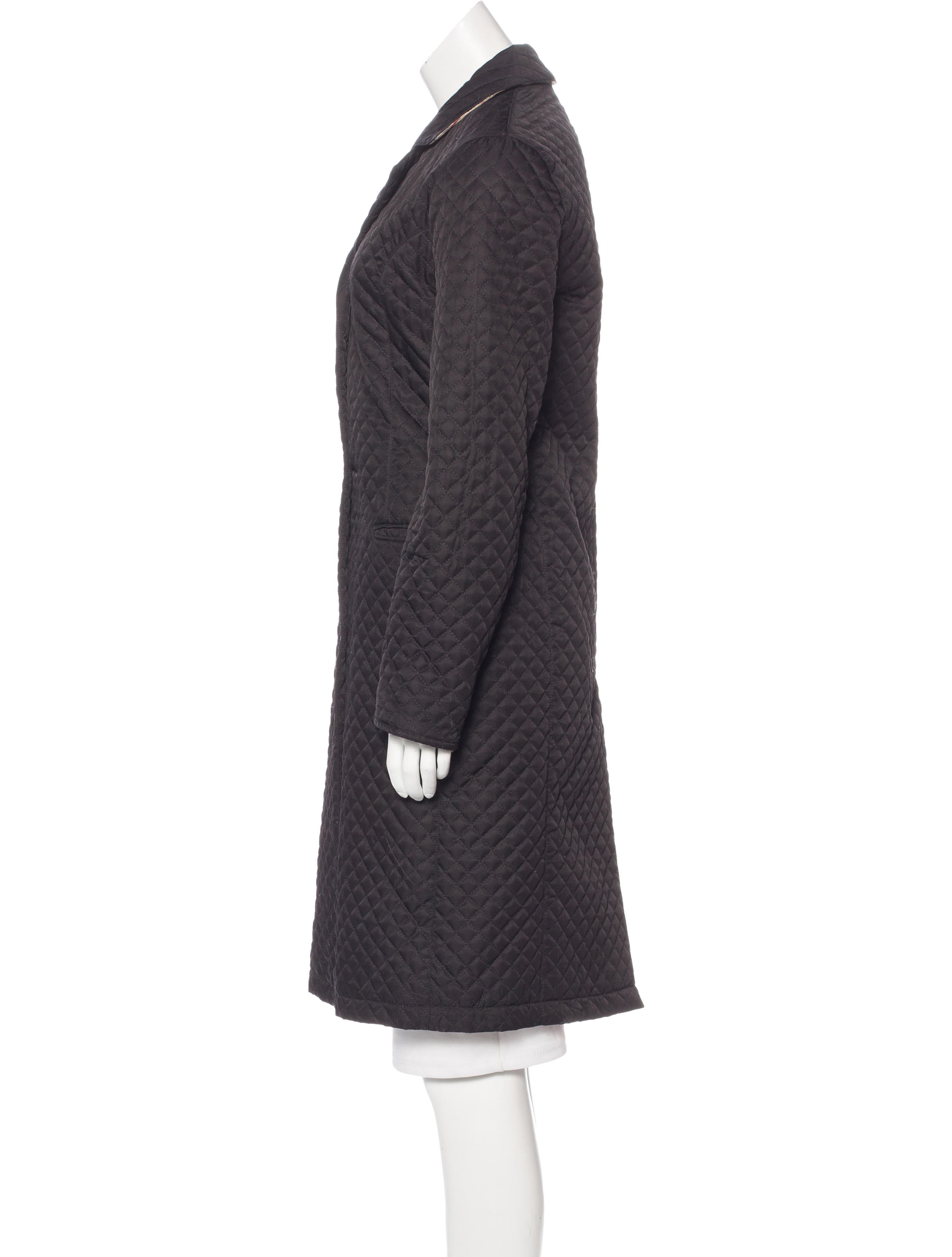 Burberry London KneeLength Quilted Coat Black Coats, Clothing
