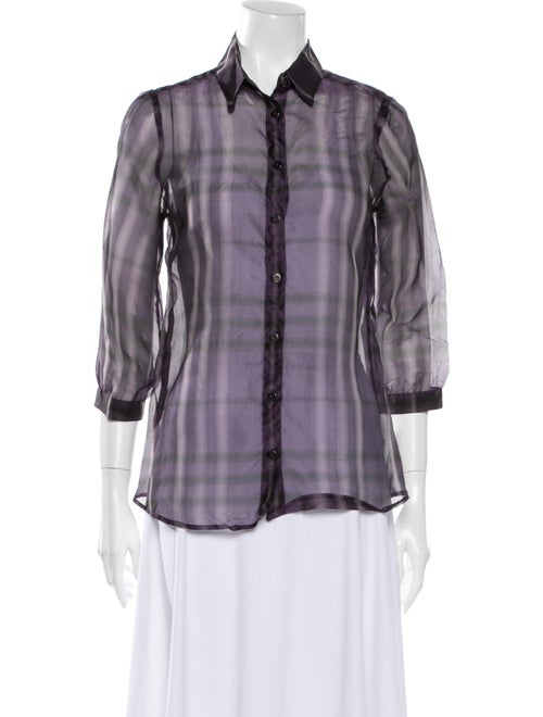 Burberry London Silk Plaid Print Button-Up Top Pur