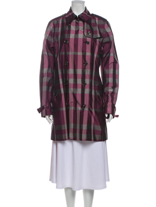 Burberry London Plaid Print Trench Coat Purple