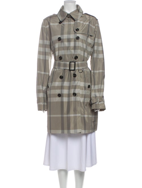 Burberry London Plaid Print Trench Coat Grey
