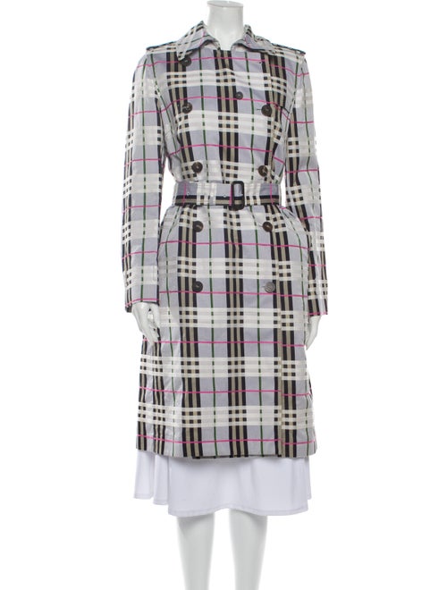 Burberry London Plaid Print Trench Coat Grey