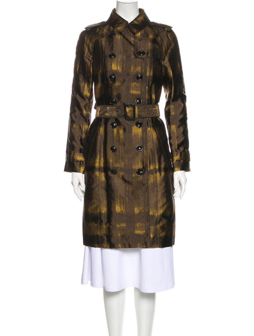 Burberry London Plaid Print Trench Coat Brown