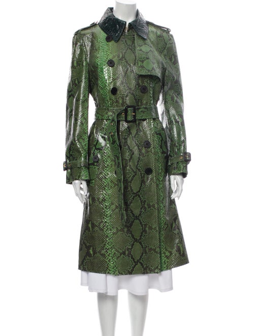 Burberry London Animal Print Trench Coat Green