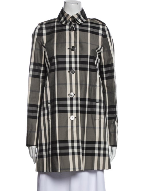 Burberry London Plaid Print Trench Coat Grey
