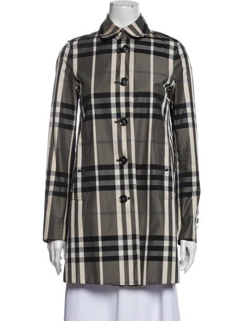 Burberry London Plaid Print Trench Coat Grey