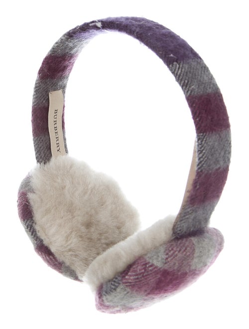 Burberry London Cashmere Check Ear Muffs Purple