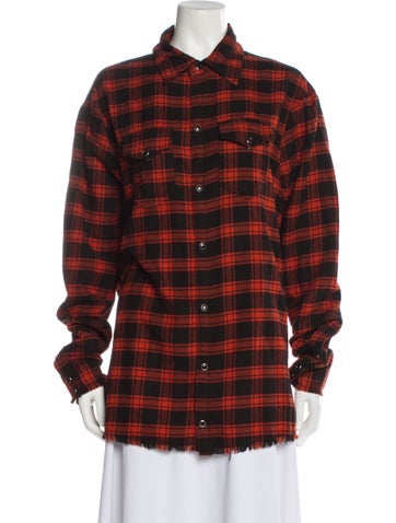 B-Used Tops Plaid Print Long Sleeve Button-Up Top S