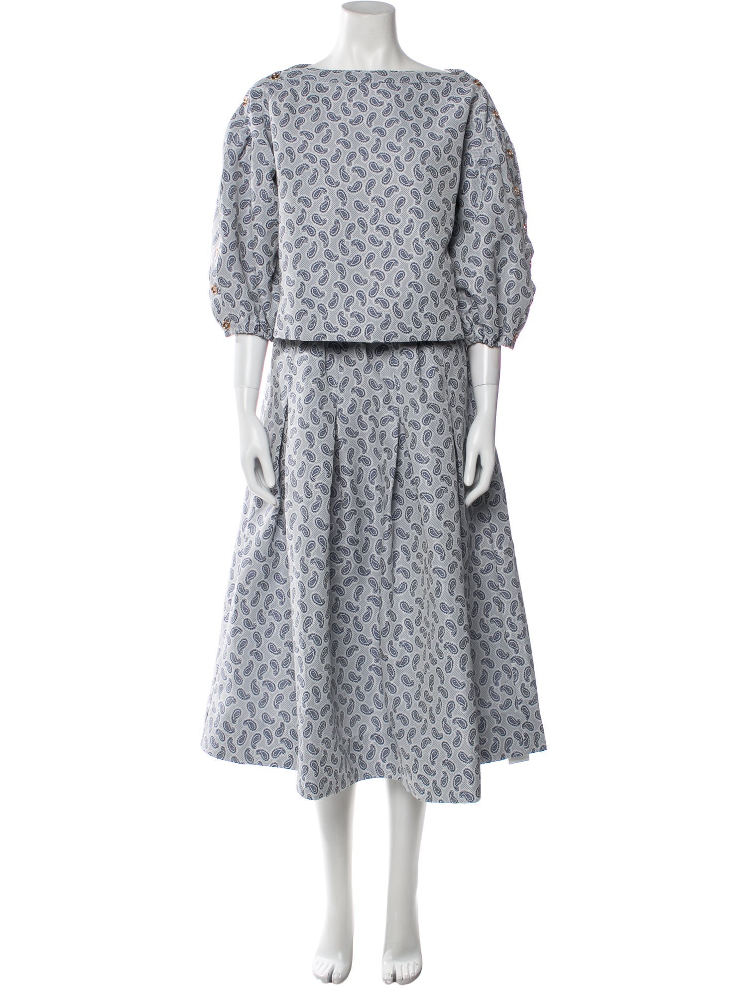 Buru Printed Pleated Accents Skirt Set Blue Suits and Sets, Clothing