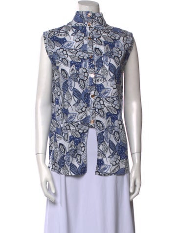 Buru Tops Printed Mock Neck Blouse S