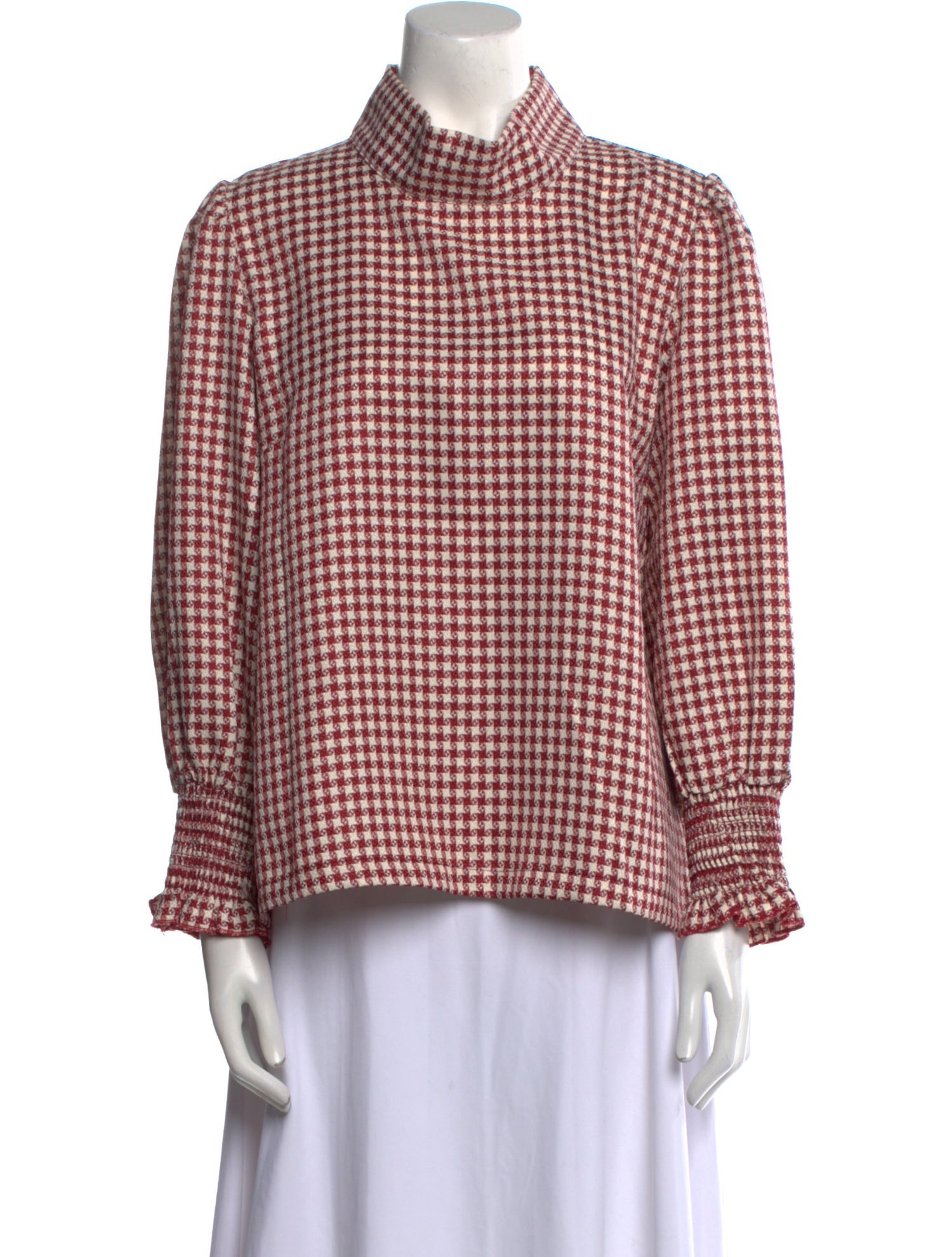 Buru Plaid Print Mock Neck Blouse