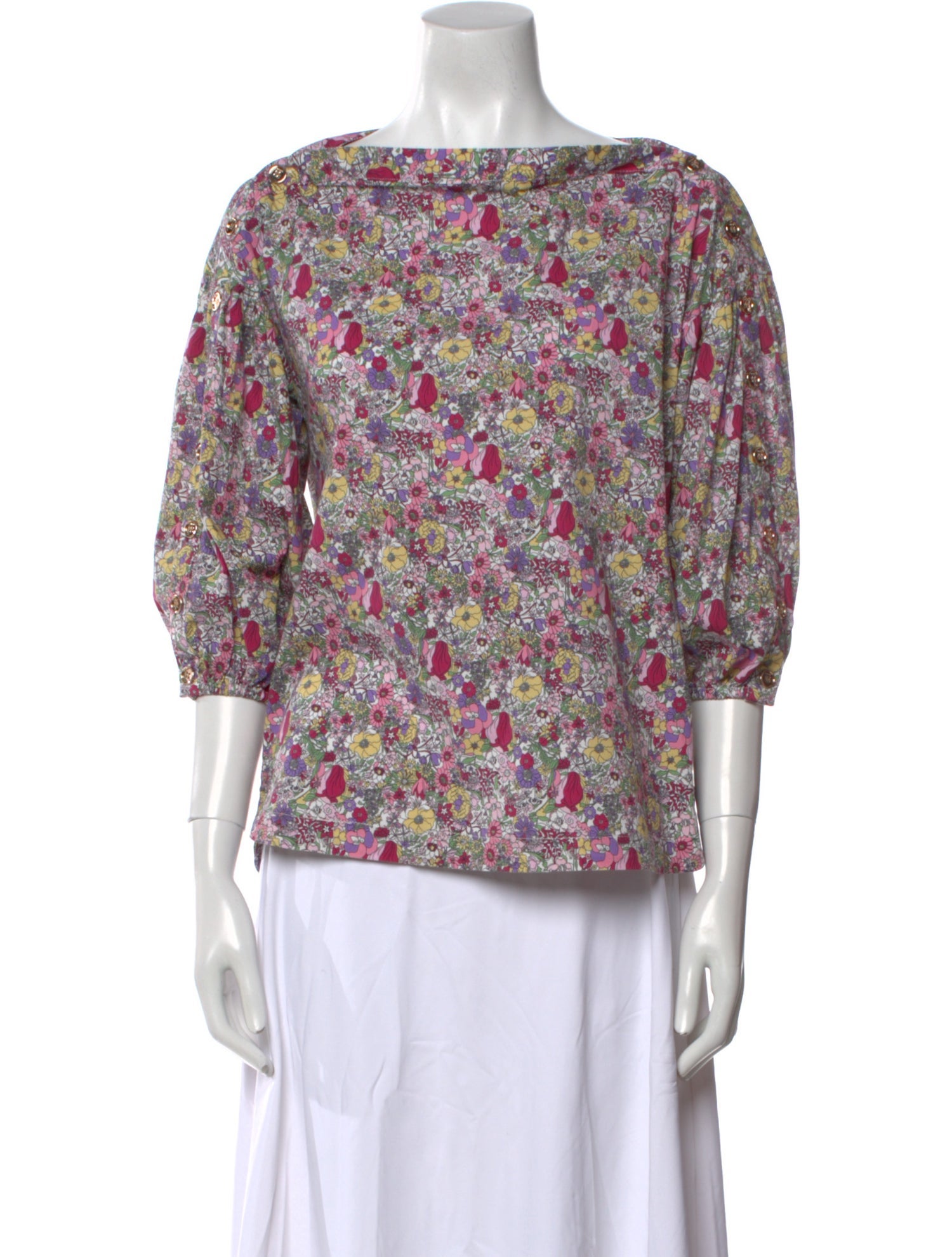 Buru Floral Print Bateau Neckline Blouse