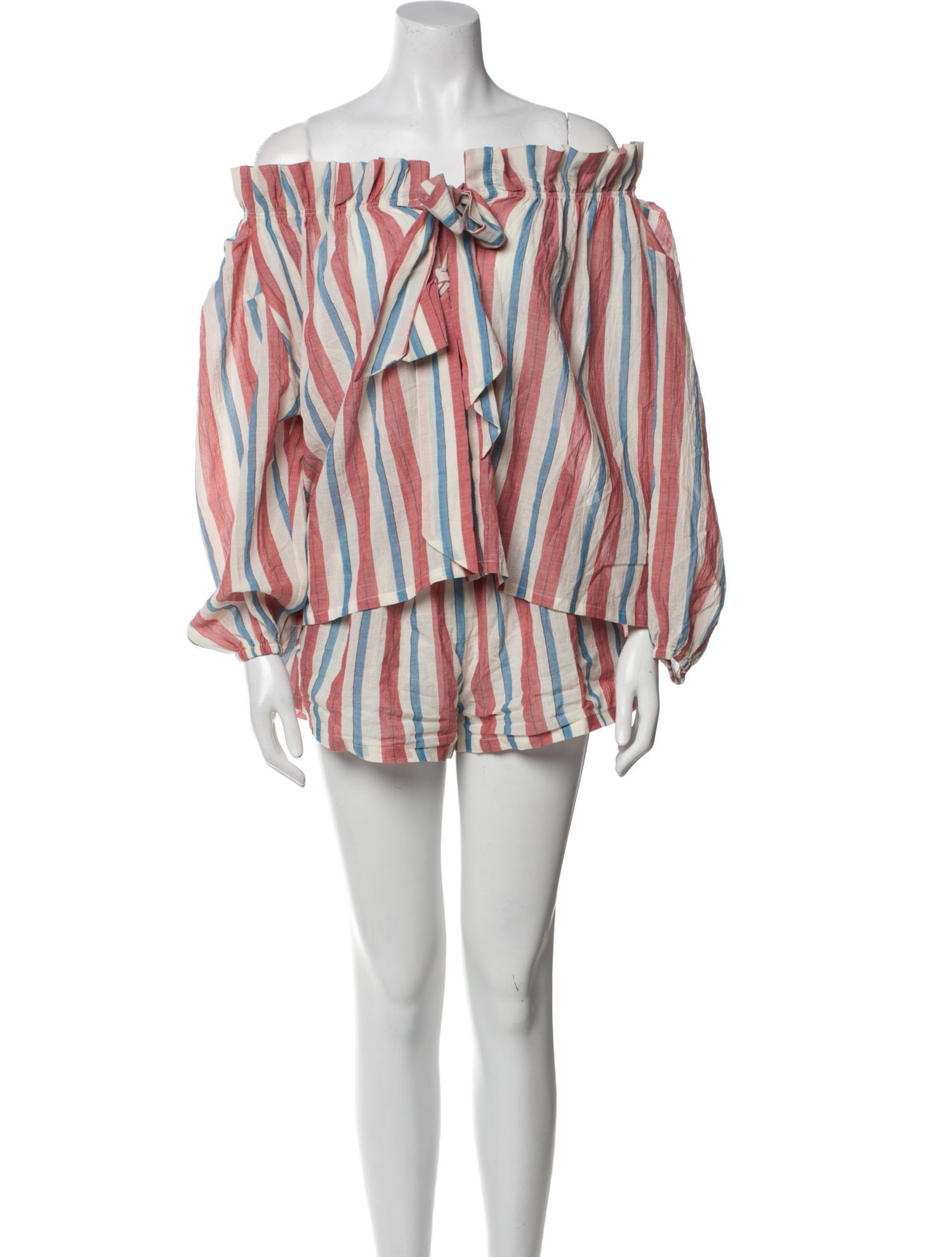 Buru Striped Ruffle Embellishment Short Set