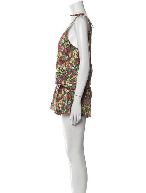 Buru Floral Print Bow Accents Short Set