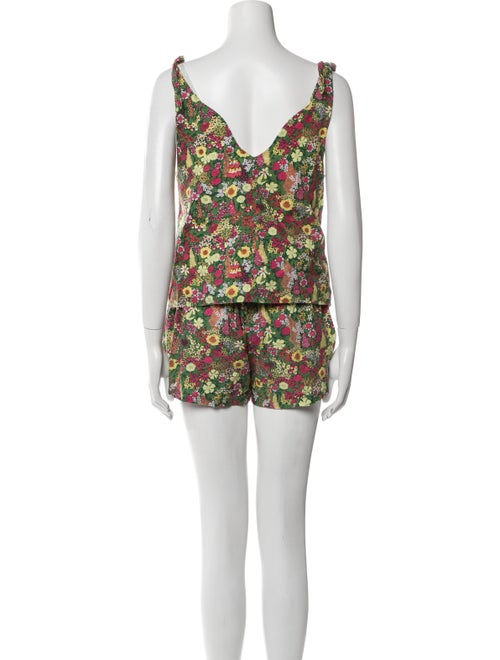 Buru Floral Print Bow Accents Short Set