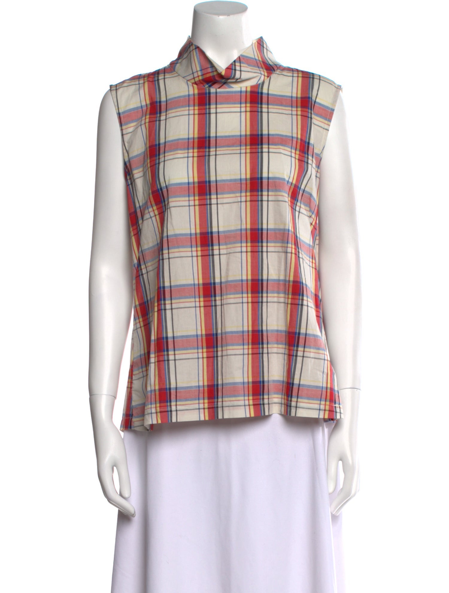 Buru Plaid Print Sleeveless Button-Up Top