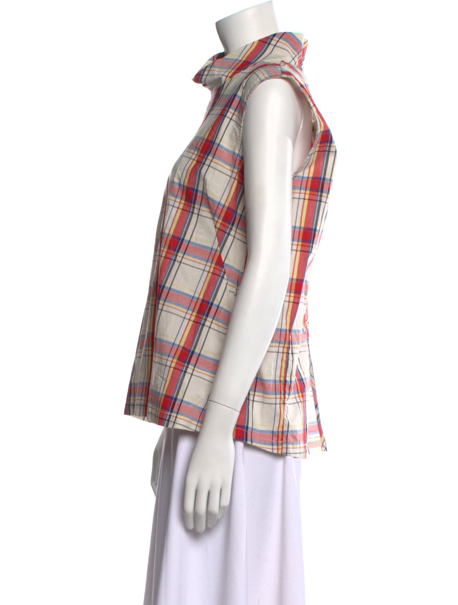 Buru Plaid Print Sleeveless Button-Up Top