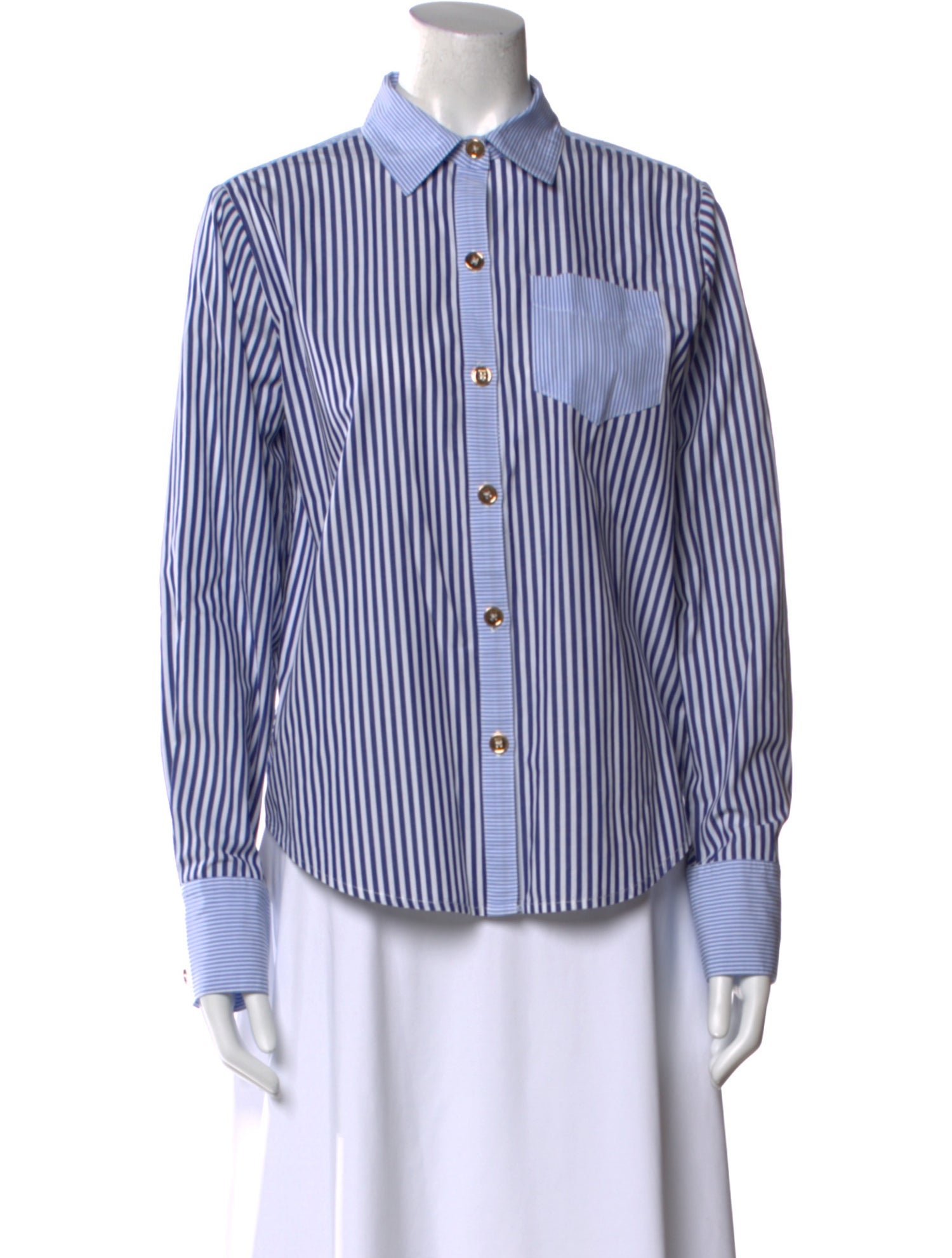 Buru Striped Long Sleeve Button-Up Top