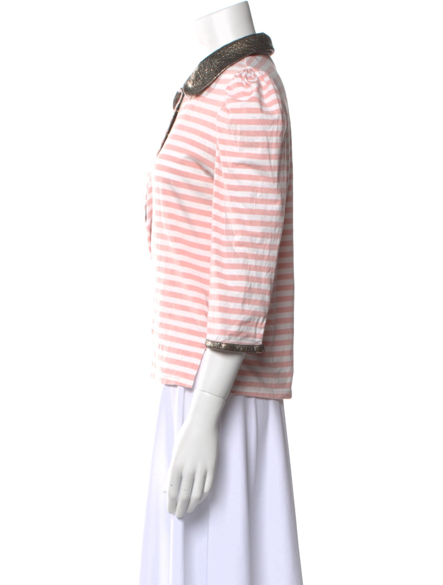 Buru Striped Three-Quarter Sleeve Button-Up Top