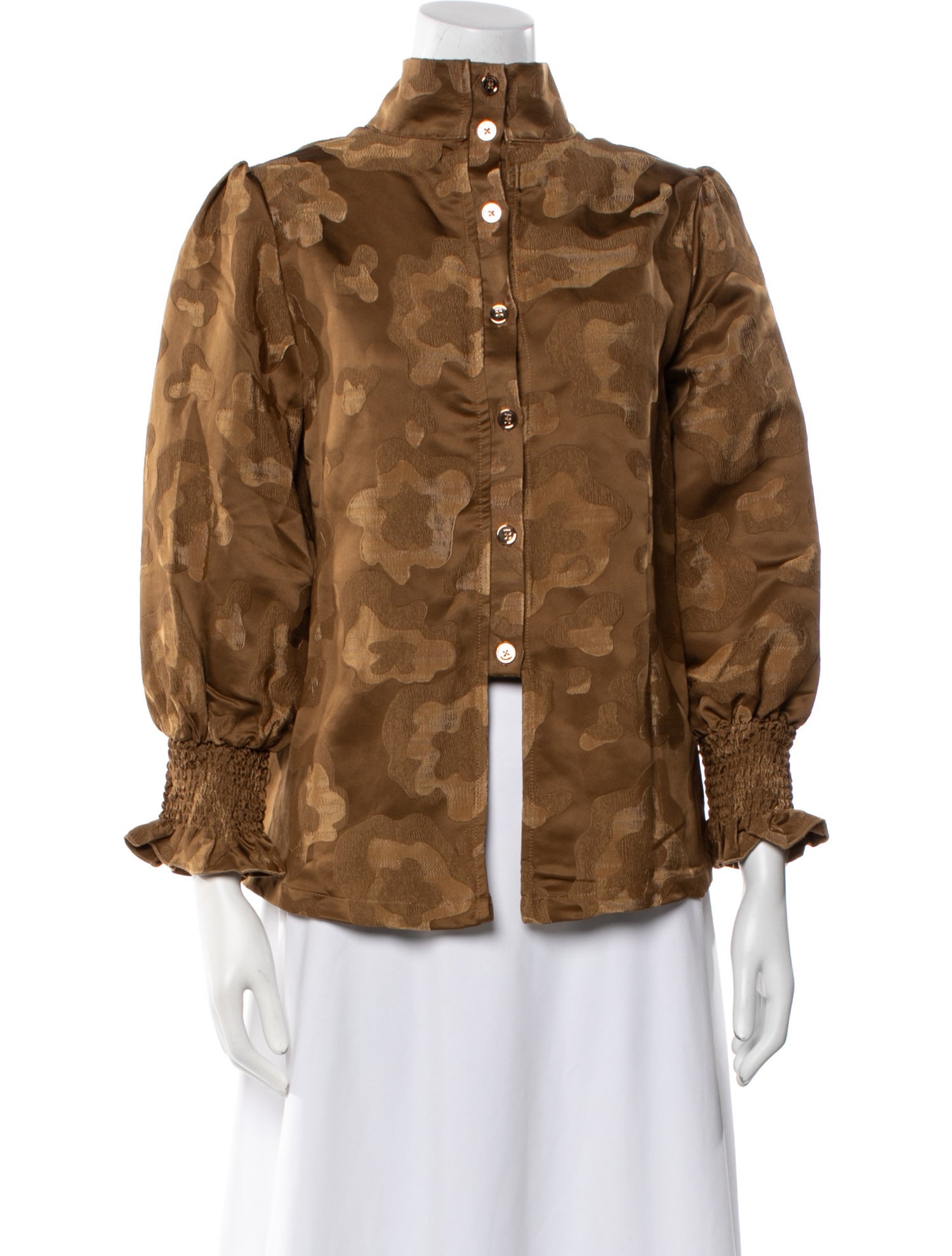 Buru Mock Neck Three-Quarter Sleeve Button-Up Top w/ Tags