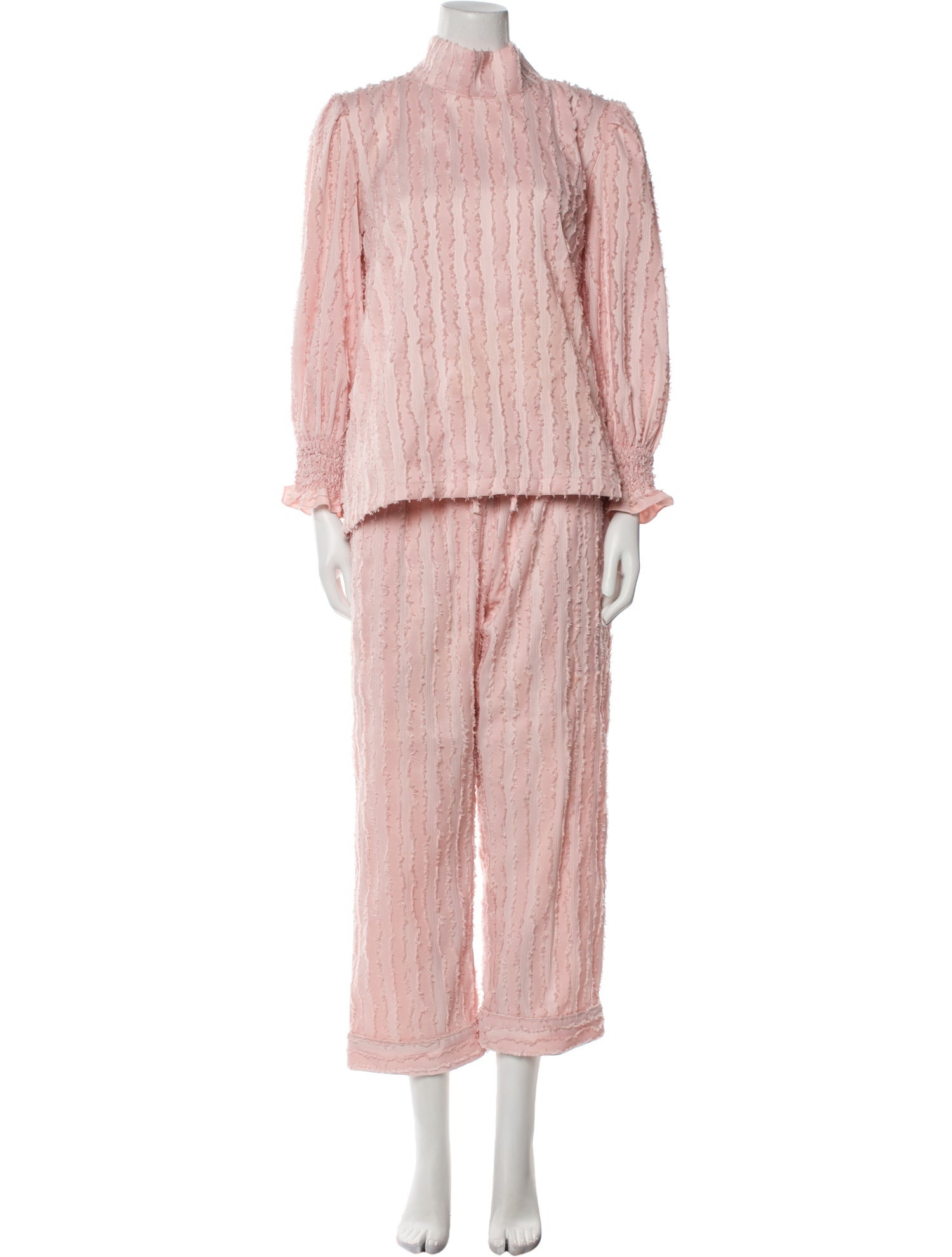 Buru Striped Raw-Edge Trim Pant Set