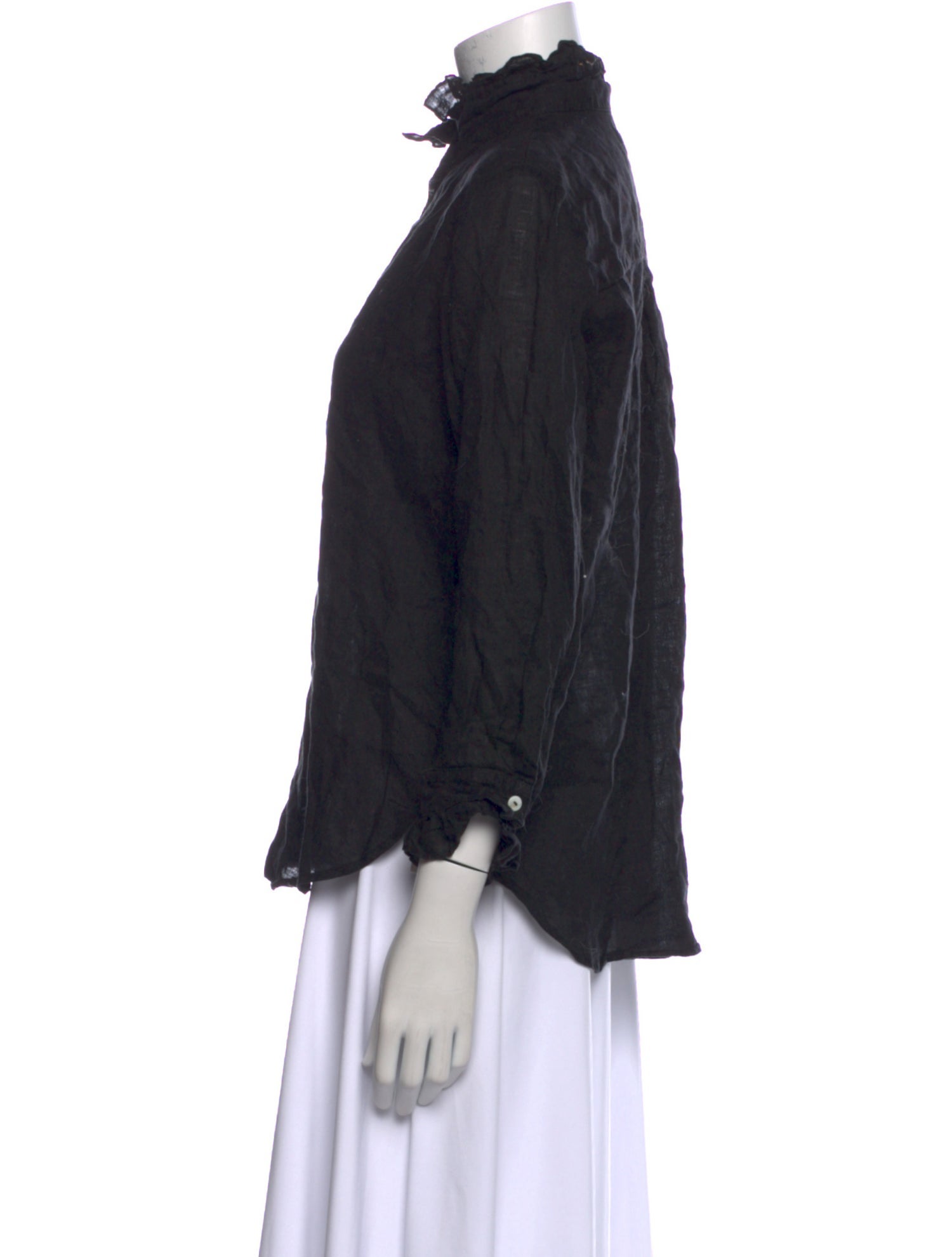 Beatrice Valenzuela Linen Mock Neck Button-Up Top