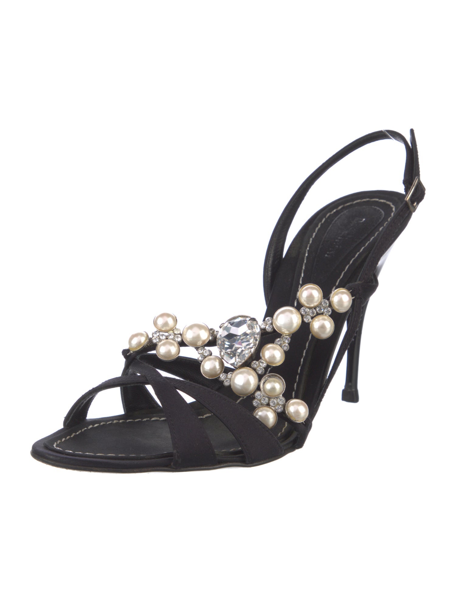 Baldinini Satin Beaded Accents Slingback Sandals