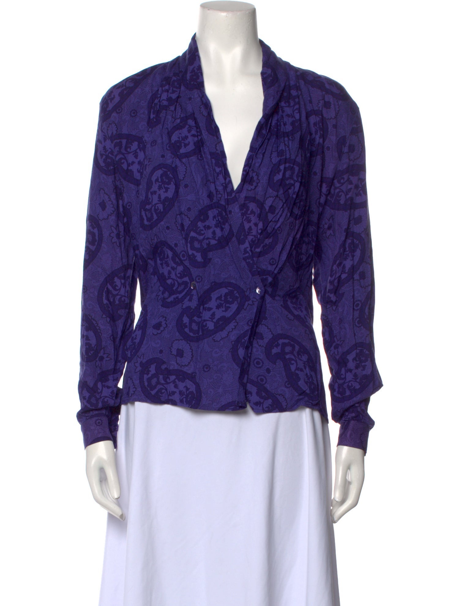 Byblos Paisley Print Plunge Neckline Button-Up Top
