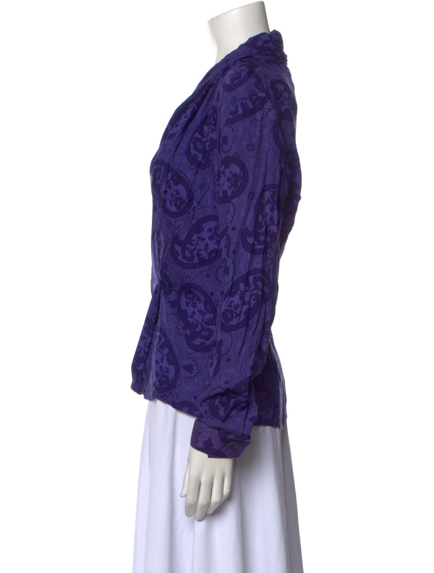 Byblos Paisley Print Plunge Neckline Button-Up Top