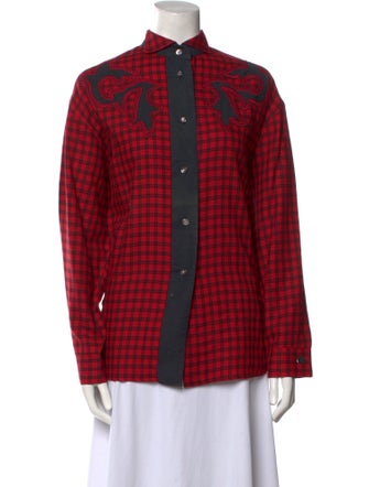 Byblos Plaid Print Long Sleeve Button-Up Top