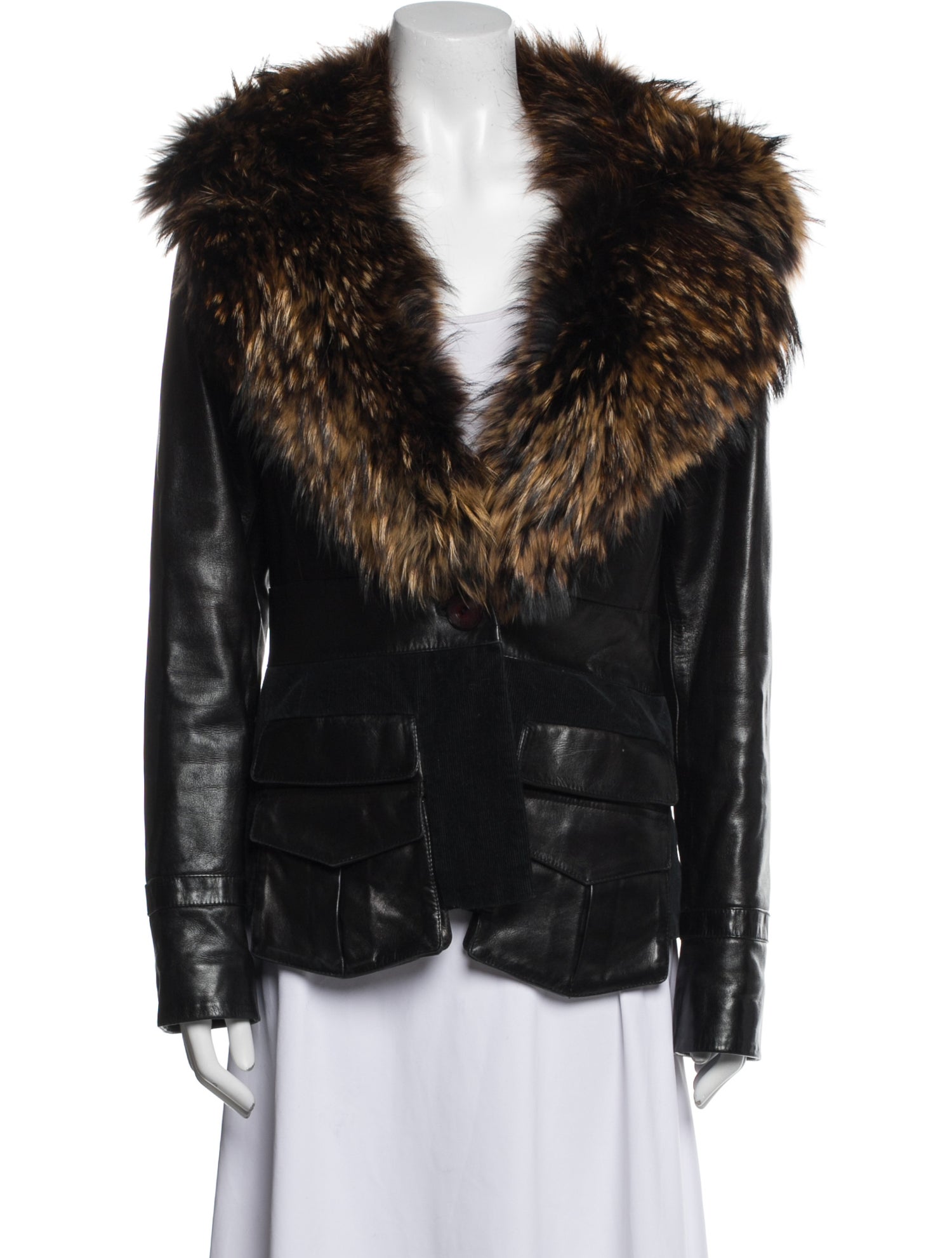 Byblos Leather Animal Print Faux Fur Jacket