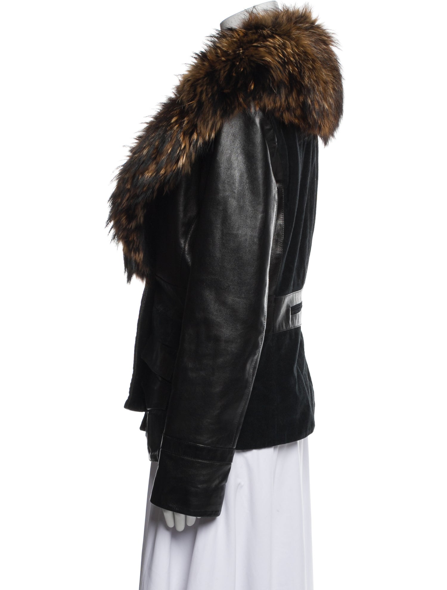 Byblos Leather Animal Print Faux Fur Jacket