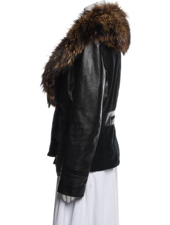 Byblos Leather Animal Print Faux Fur Jacket