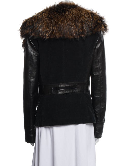 Byblos Leather Animal Print Faux Fur Jacket