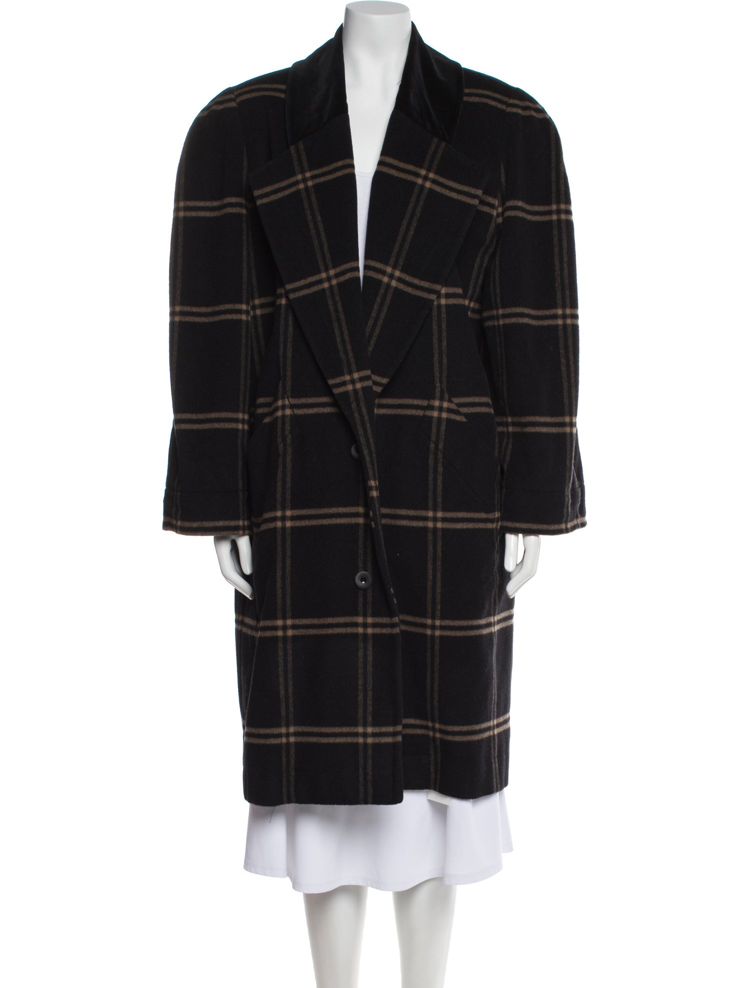 Byblos Virgin Wool Plaid Print Coat