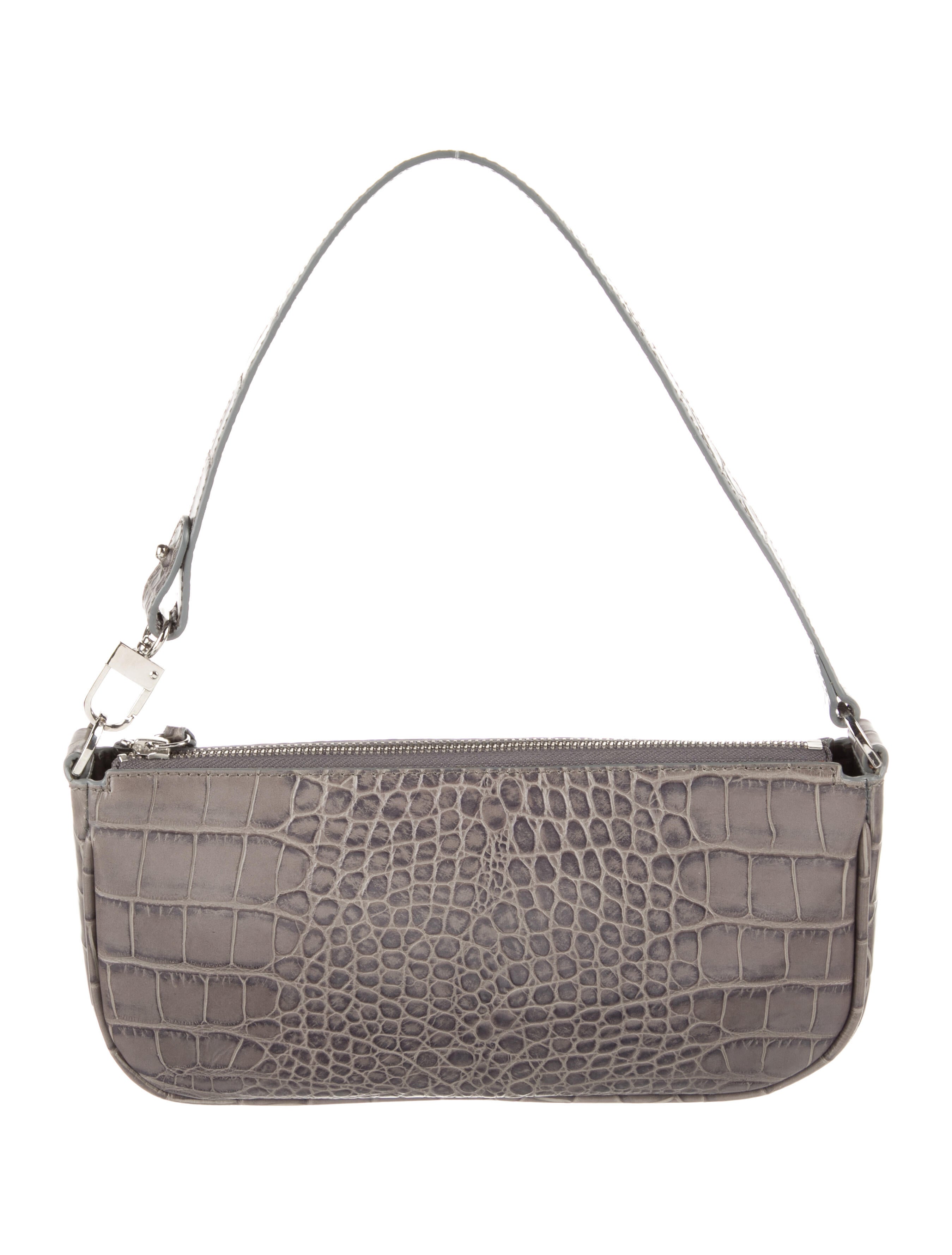 By Far Embossed Leather Shoulder Bag Grey Shoulder Bags, Handbags