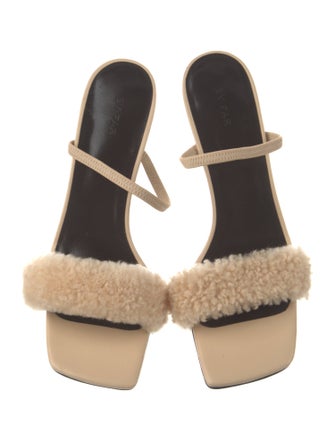 By Far Leather Fur Trim Slides