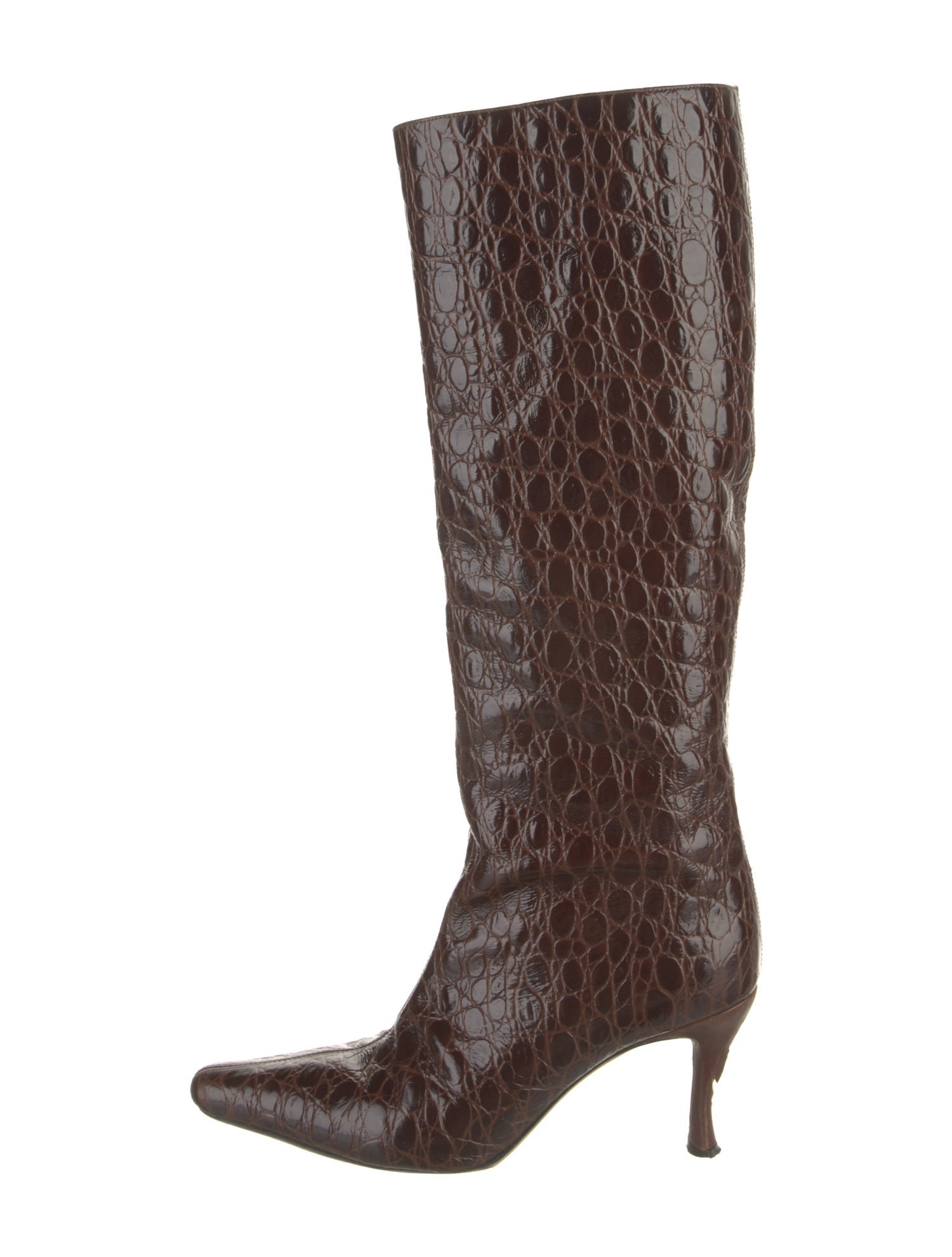 By Far Embossed Leather Animal Print Boots