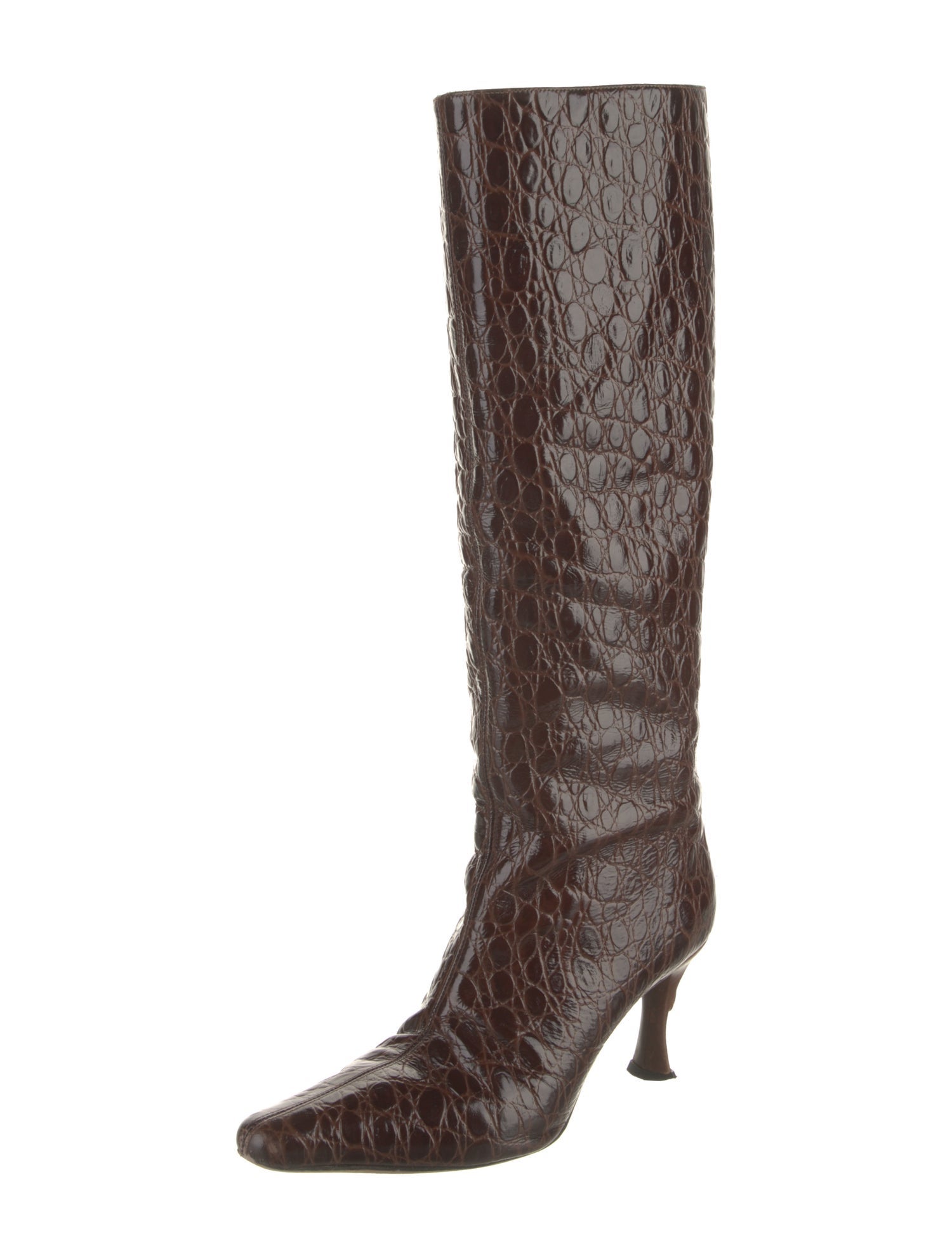 By Far Embossed Leather Animal Print Boots