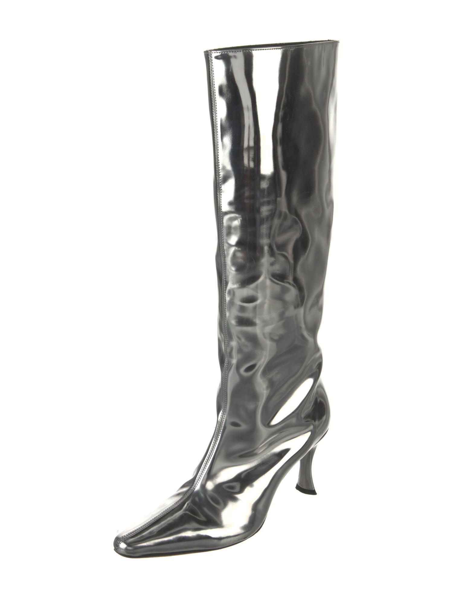 By Far Patent Leather Embroidered Accent Boots