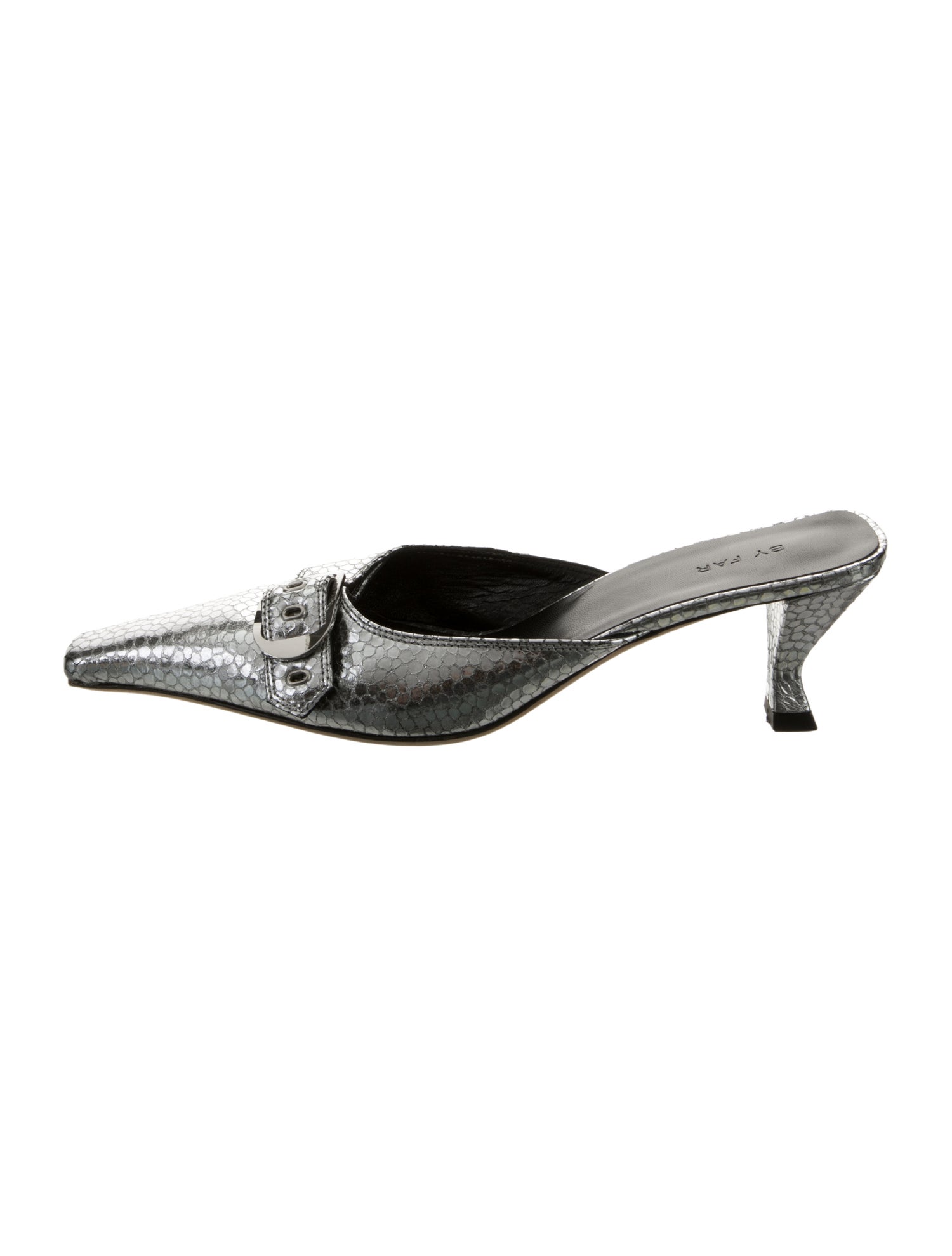 By Far Embossed Leather Mules