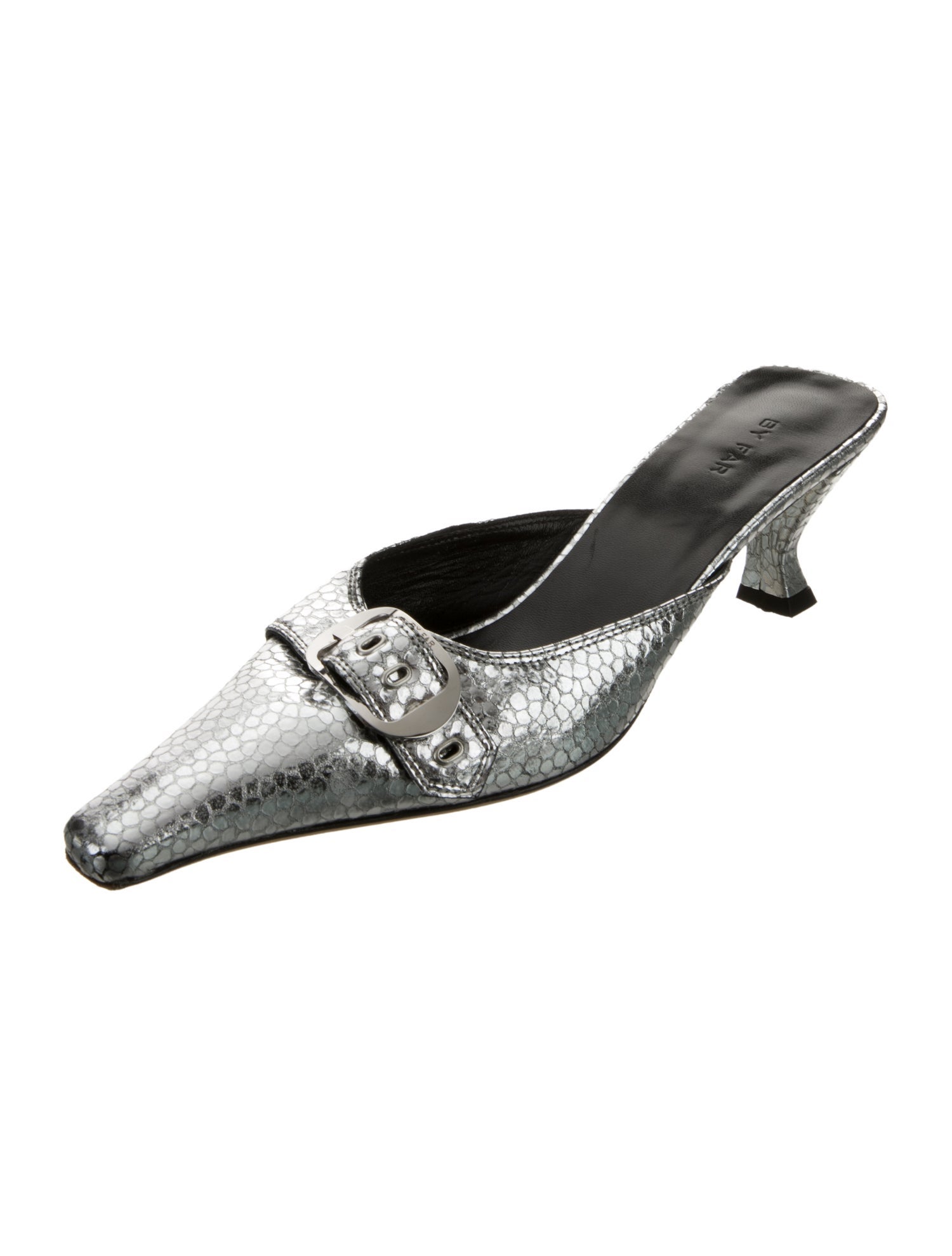 By Far Embossed Leather Mules