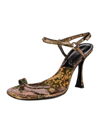 By Far Leather Animal Print Slingback Sandals