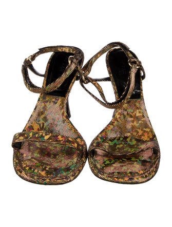 By Far Leather Animal Print Slingback Sandals