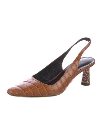 By Far Leather Animal Print Slingback Pumps