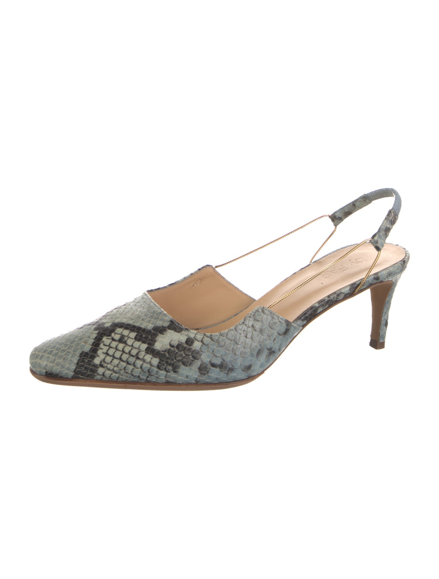 By Far Snakeskin Animal Print Slingback Pumps