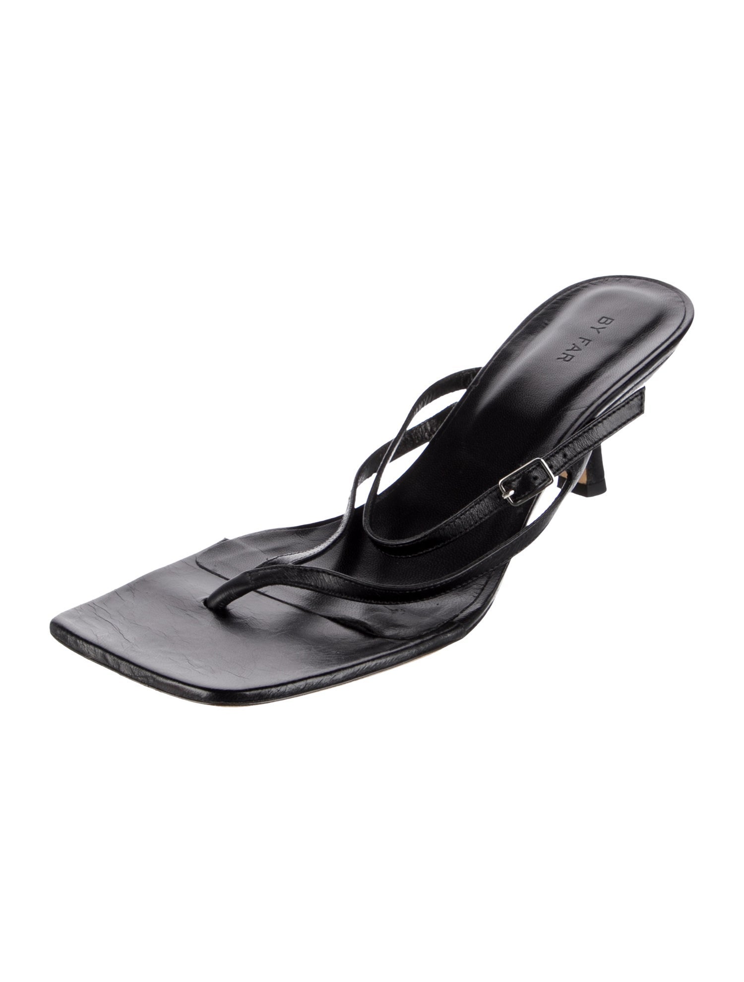 By Far Leather Floral Print Slides